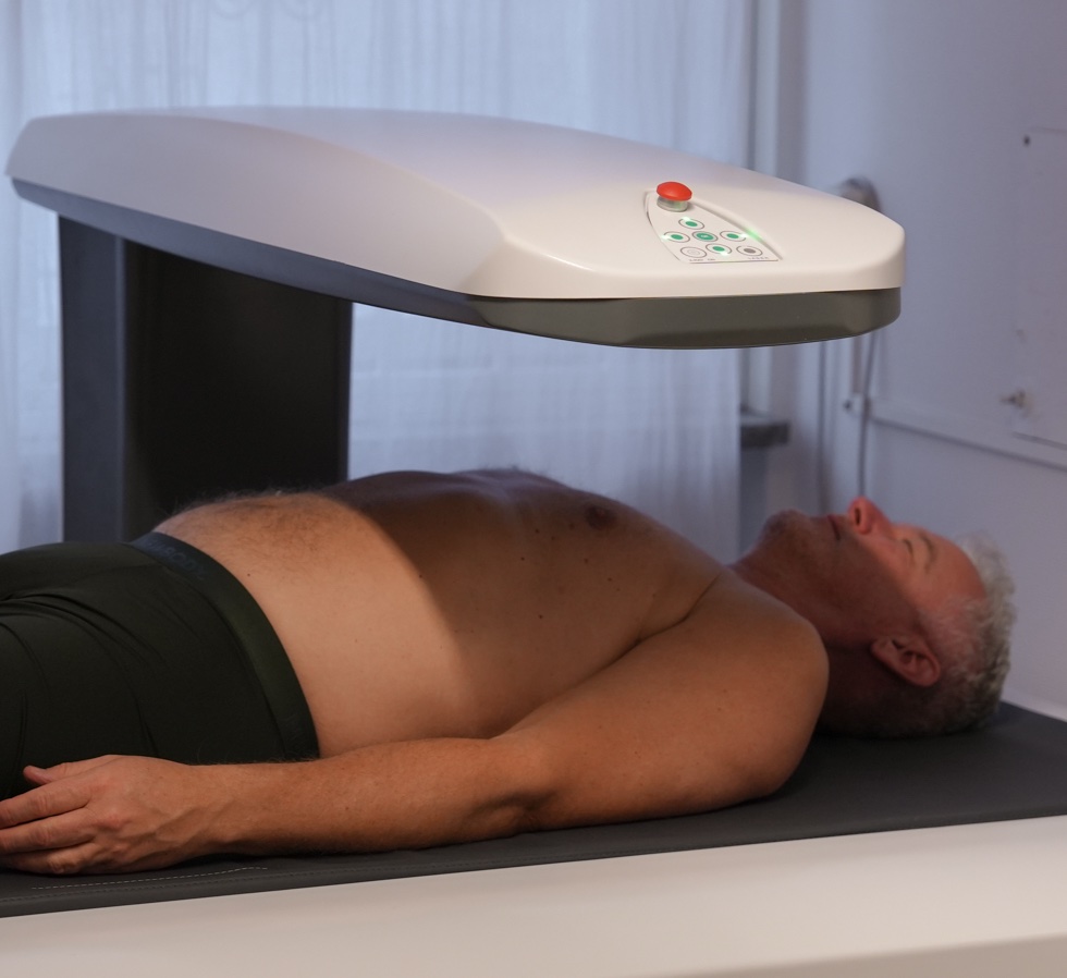 Patient undergoing DEXA body composition scan