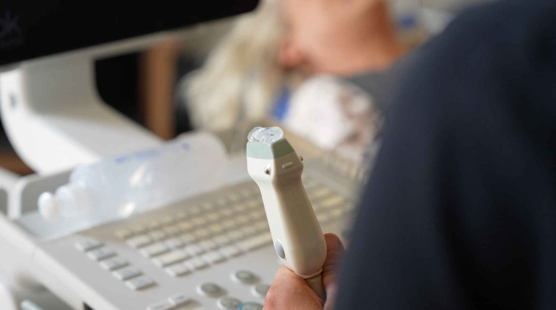 Ultrasound probe close-up during treatment